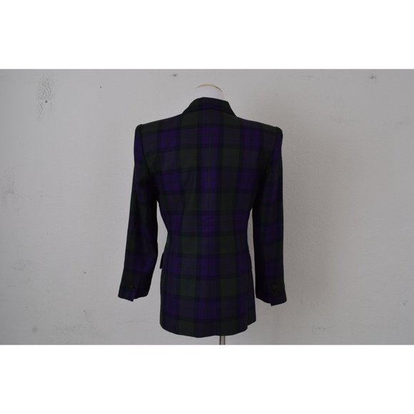 Vintage 90s Green and Purple Plaid Rayon Blazer by KASPER size 8 - Picture 4 of 10